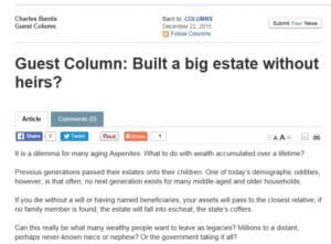 Screenshot of article titled: Built a big estate without heirs