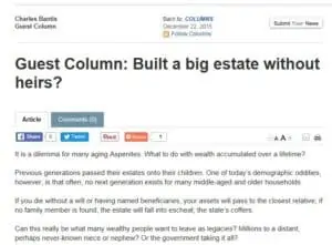 Screenshot of article titled: Built a big estate without heirs