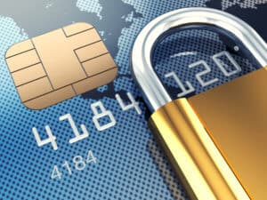 close up credit card with lock