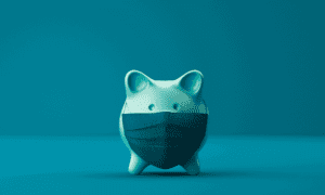 piggy bank wearing face mask