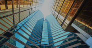 Upward view of skyscrapers